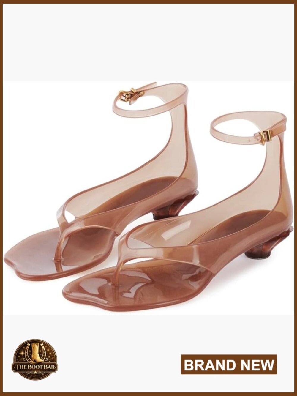 Jelly Thong Heeled Sandals Square Toe Kitten Low Heels Clear Dressy Ankle Strap